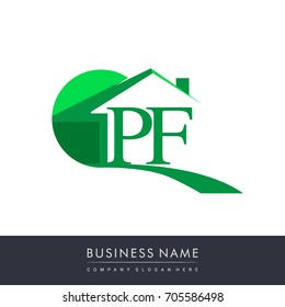 initial logo PF with house icon, business logo and property developer.