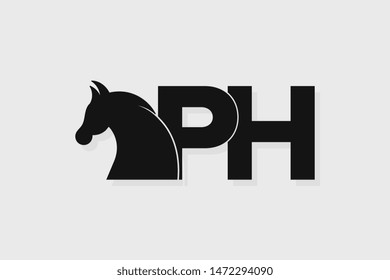 Initial logo PH letter with stallion head. The combination of letters P and H is black