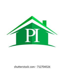 initial logo PI with house icon and green color, business logo and property developer.