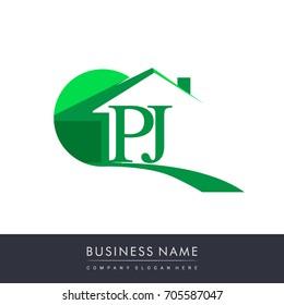 initial logo PJ with house icon, business logo and property developer.