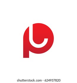 initial logo pl, lp, l inside p rounded letter negative space logo red gray