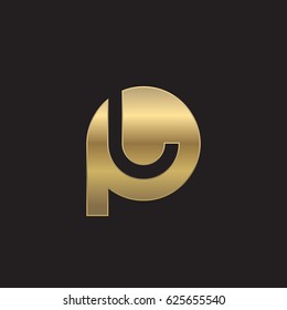 initial logo pl, lp, l inside p rounded letter negative space logo gold