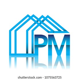 initial logo PM with house icon, business logo and property developer.
