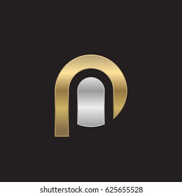 initial logo pn, np, n inside p rounded letter negative space logo silver gold