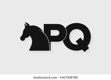 Initial logo PQ letter with stallion head. The combination of letters P and Q is black