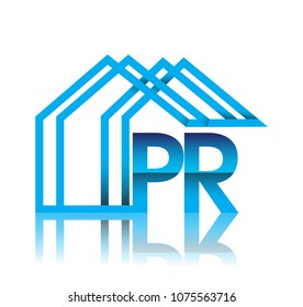 initial logo PR with house icon, business logo and property developer.
