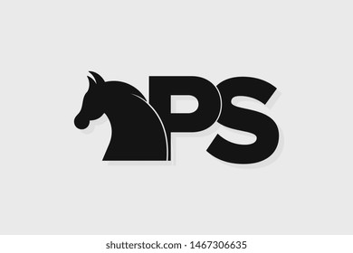 Initial logo PS letter with stallion head. The combination of letters P and S is black