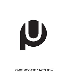 initial logo pu, up, u inside p rounded letter negative space logo black