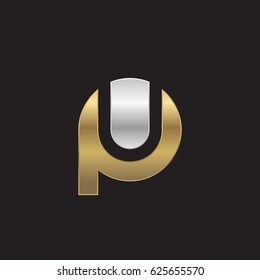 initial logo pu, up, u inside p rounded letter negative space logo silver gold