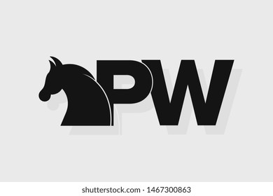 Initial logo PW letter with stallion head. The combination of letters P and W is black