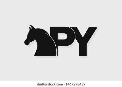 Initial logo PY letter with stallion head. The combination of letters P and Y is black
