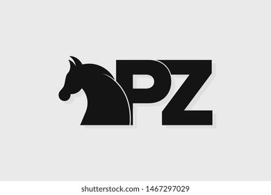 Initial logo PZ letter with stallion head. The combination of letters P and Z is black