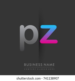 initial logo PZ lowercase letter colored grey and blue, pink, creative logotype concept, modern and simple logo design, logo design concept for business and corporate identity.