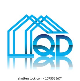 initial logo QD with house icon, business logo and property developer.
