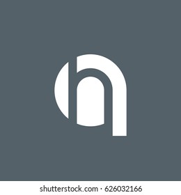 initial logo qh, hq, h inside q rounded letter negative space logo white gray background