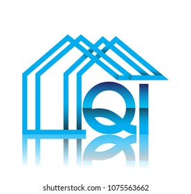 initial logo QI with house icon, business logo and property developer.
