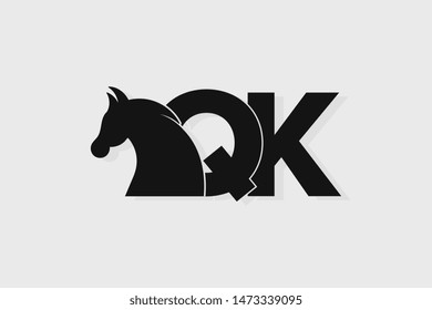 Initial logo QK letter with stallion head. The combination of letters Q and K is black