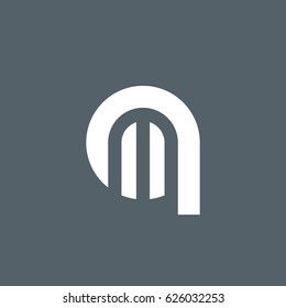 initial logo qm, mq, m inside q rounded letter negative space logo white gray background