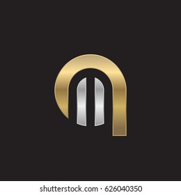 initial logo qm, mq, m inside q rounded letter negative space logo silver gold