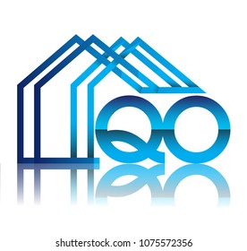 initial logo QO with house icon, business logo and property developer.
