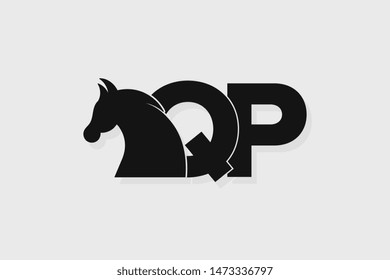 Initial logo QP letter with stallion head. The combination of letters Q and P is black