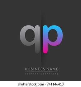initial logo QP lowercase letter colored grey and blue, pink, creative logotype concept, modern and simple logo design, logo design concept for business and corporate identity.
