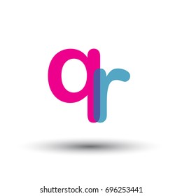 initial logo QR lowercase letter, blue and pink overlap transparent logo, modern and simple logo design.