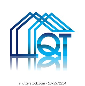 initial logo QT with house icon, business logo and property developer.
