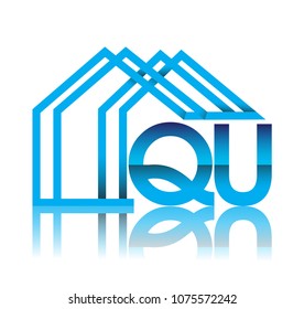 initial logo QU with house icon, business logo and property developer.
