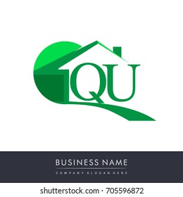 initial logo QU with house icon, business logo and property developer.