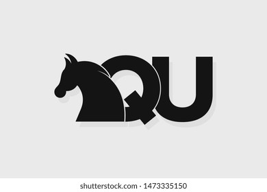 Initial logo QU letter with stallion head. The combination of letters Q and U is black