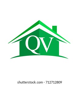 initial logo QV with house icon and green color, business logo and property developer.