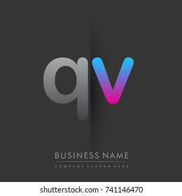 initial logo QV lowercase letter colored grey and blue, pink, creative logotype concept, modern and simple logo design, logo design concept for business and corporate identity.