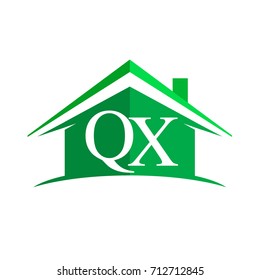initial logo QX with house icon and green color, business logo and property developer.