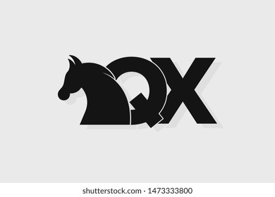 Initial logo QX letter with stallion head. The combination of letters Q and X is black