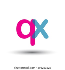 initial logo QX lowercase letter, blue and pink overlap transparent logo, modern and simple logo design.