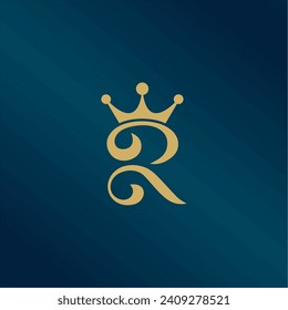 initial logo R with crown icon, initial logo R king