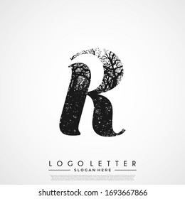 Initial Logo R Letter Tree Branches. Tree Initial Letter Logo Design.