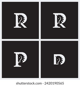 Initial logo R, P, and D letters with horse head. The combination of letters and horse head isolated on a black background