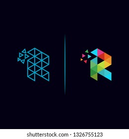 Initial Logo R Pixel Template Colorful Logo Design - Vector