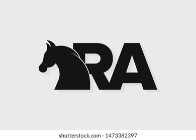 Initial logo RA letter with stallion head. The combination of letters R and A is black