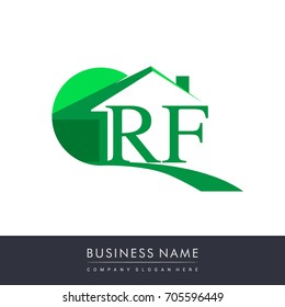 initial logo RF with house icon, business logo and property developer.