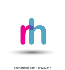 initial logo RH lowercase letter, blue and pink overlap transparent logo, modern and simple logo design.