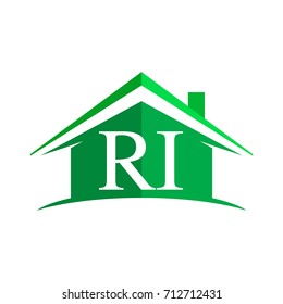 initial logo RI with house icon and green color, business logo and property developer.