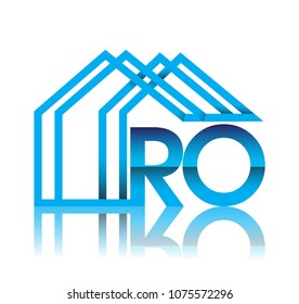 initial logo RO with house icon, business logo and property developer.
