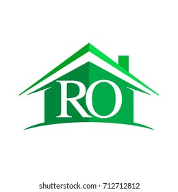 initial logo RO with house icon and green color, business logo and property developer.