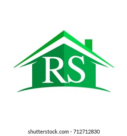 initial logo RS with house icon and green color, business logo and property developer.