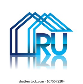 initial logo RU with house icon, business logo and property developer.
