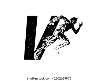 erstes Logo des Laufsportlers mit Buchstabe V.