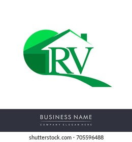 initial logo RV with house icon, business logo and property developer.